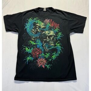 LA Ink T Shirt Mens XL Black Graphic Print Skulls Lotus Flowers Logo Streetwear